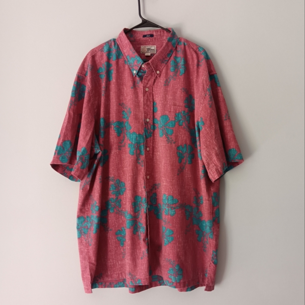 Reyn Spooner Classic Hawaiian Button Up Short Sleeve Shirt Floral Red Blue 3XL